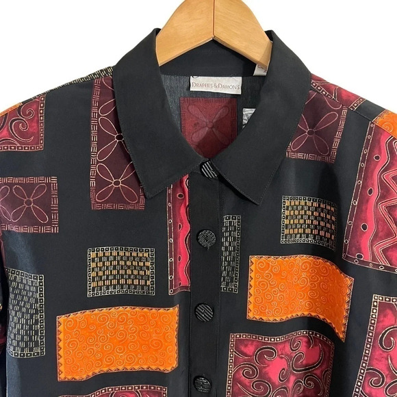 Draper’s & Damon’s Button Up Shirt 1X Multi Patterned Shiny Retro Vintage Formal - Picture 3 of 10